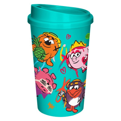 Стакан для горяч. и холодн. напитков с крышкой "СМЕШАРИКИ" 400мл (голубой)(то)