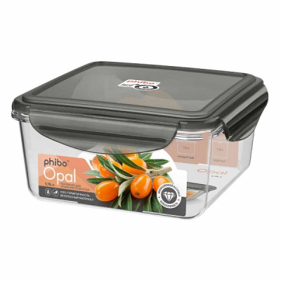 Контейнер для продуктов герметичный "OPAL" квадр. 1,15л (черный) (то)