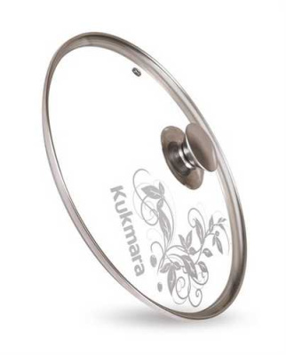 Крышка стеклянная 26см низк. мет/ободок, нерж/ручка, пароотвод Серая деколь (10) с26т112