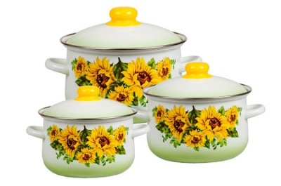 Кастрюля 5л. цилиндр. белый  ПОДСОЛНУХИ 