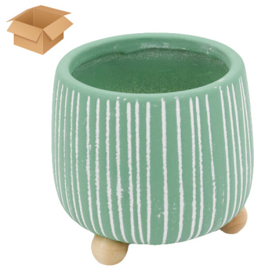 Кашпо керамическое ЛУКРЕЦИЯ бирюзовое 15*15*16см, на деревянных ножках