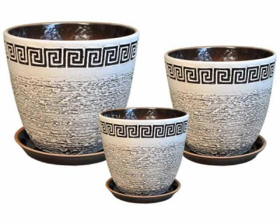 Комплект горшков керам. "Бутон Меандр"  бел-черн 3шт