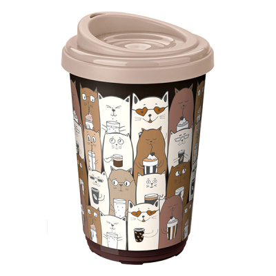 Термостакан 400мл с декором КОШКИ (темно-бежевый)(то)
