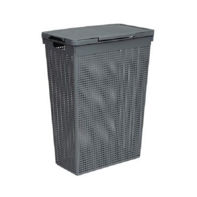 Корзина для белья узкая с крышкой 50л "Лофт" (серый)  (то)