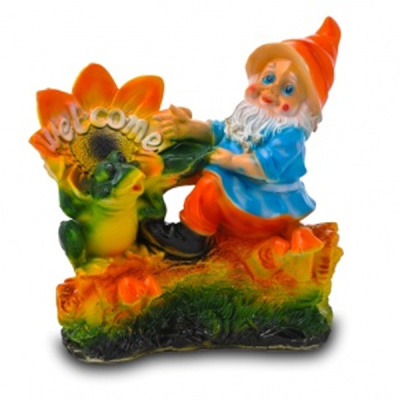 Фигура Гном с лягушкой на бревне