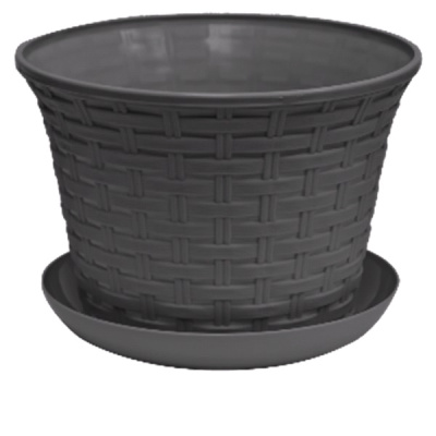 Кашпо круглое "Ротанг" 3л с поддоном (т.серый) (то)