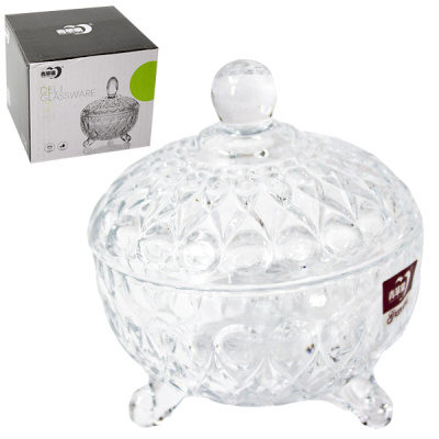 Сахарница стеклянная Ø-10см h-12см, с крышкой