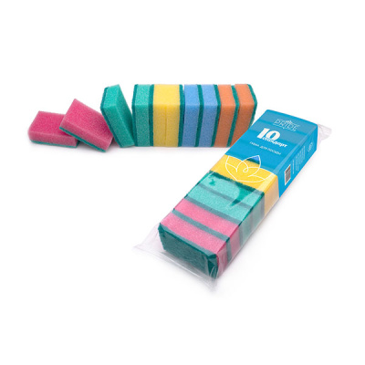 Губка бытовая с чистящим слоем 10шт "Стандарт" (30)