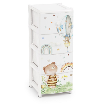 Комод 4-х секционный "Мишутки" (белый)(то)