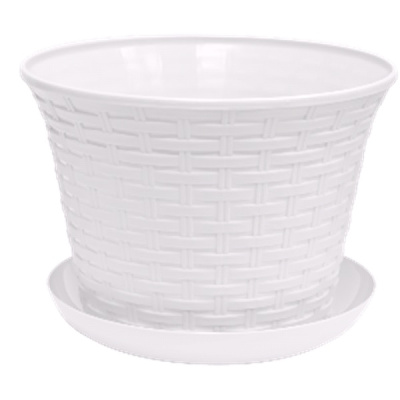 Кашпо круглое "Ротанг" 2,1л с поддоном (белый) (то)