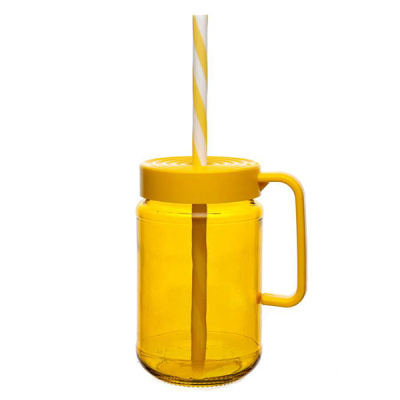 Кружка 370 мл с трубочкой цв.