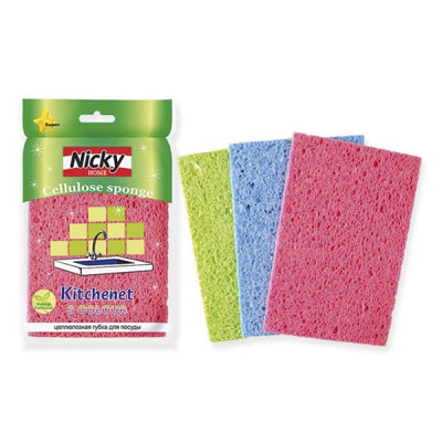 Губка для посуды 3шт целлюлозные КИТЧЕНЕТ Nicky Home