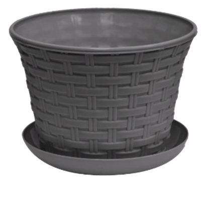Кашпо круглое "Ротанг" 2,1л с поддоном (т.серый) (то)