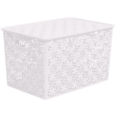 Корзинка "Ромашки" 14л  350х245х205мм с крышкой (белый) (то)