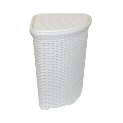Корзина для белья угловая с крышкой 60л Ротанг (белая) (то)