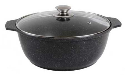 Кастрюля-жаровня 3л со стеклянной крышкой,АП (темный мрамор)
