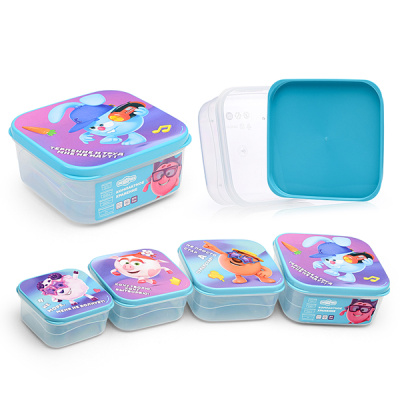 Комплект контейнеров с декором "СМЕШАРИКИ" 4шт (0,3л+ 0,45л+ 0,65л+1л)(Голубой)(то)