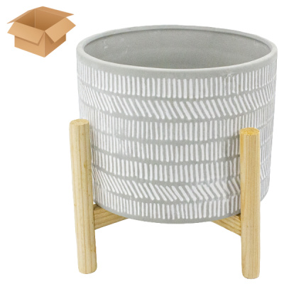 Кашпо керамическое Ø-24см h-29см, на деревянной подставке