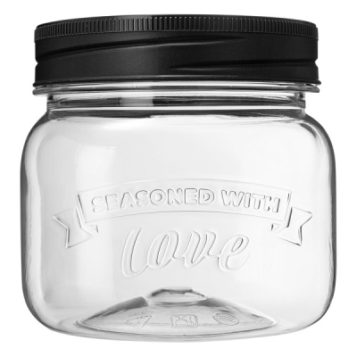 Банка квадратная с эмбоссингом LOVE KITCHEN 0,6л (Черный) (то)