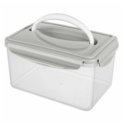 Контейнер для холодильника и СВЧ "SMART LOCK" с ручкой 2,5л (прямоуг.) Светло-серый (то)