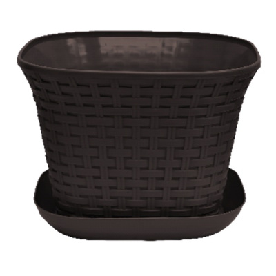 Кашпо квадратное "Ротанг" 9,1л с поддоном (венге)(то)