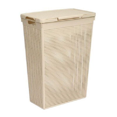 Корзина для белья узкая с крышкой 50л "Лофт" (латте)  (то)