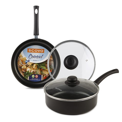 Сотейник CONSUL D-260мм со стеклянной крышкой, антипригарный