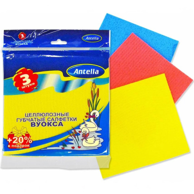 Салфетка целлюлозная губчатая 15*13*0,4см 3шт ВУОКСА Антелла