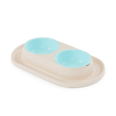 Миска ALTA 0,3л для животных двойная "Мур-мяу" (св.бежевый)  (то)