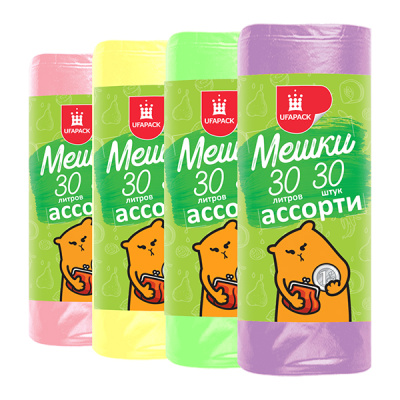 Пакеты д/мусора "ЭКОНОМ"  6 мкр 30 л. 30 шт.  АССОРТИ