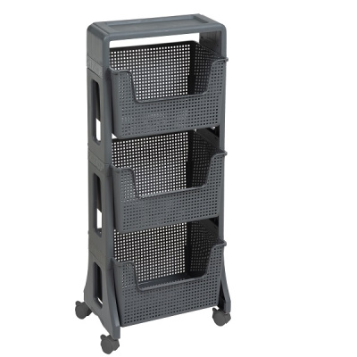 Этажерка "Лофт" 3-х ярусная на колесах (серый) (то)