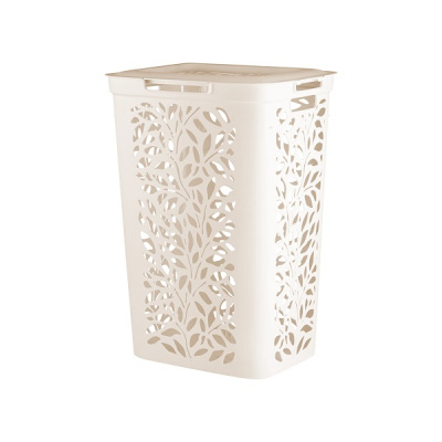 Корзина Leaves 60л с крышкой 440х340х635мм (молочный)(то)