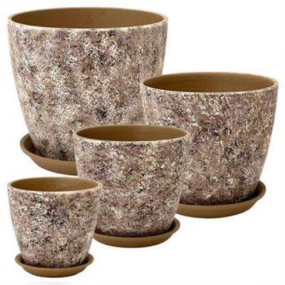 Комплект горшков Роспись бутон яшма беж.кмпт из 4-х (РС190)