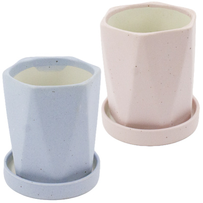 Кашпо керамическое ШЕСТЬ ГРАНЕЙ  Ø-12см h-15см, с поддоном