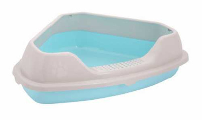 Лоток ALTA для кошек угловой с бортом "Мур-мяу" (голубой)  (то)