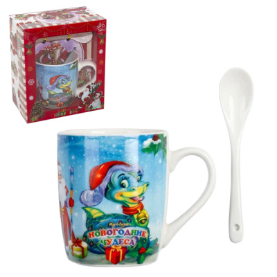 Кружка 210мл НГ с ложкой  в подарочной коробке ЗМЕЯ