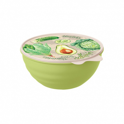 Миска с крышкой с декором WAVE 0,85л (зеленый)(то)