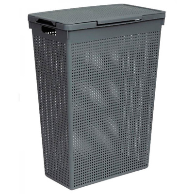 Корзина для белья "Лофт" 60л с крышкой (серый) (то)