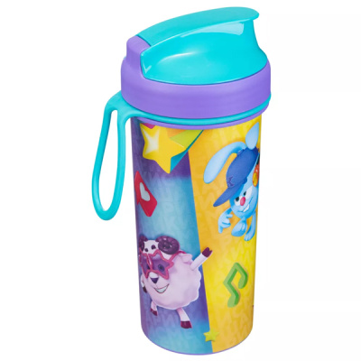 Стакан детский с декором и петлей  400мл "СМЕШАРИКИ" (сиреневый)(то)