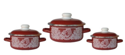 Набор №08 кастрюль Вологодское кружево красный  (цилиндр.1,5/3,0/5,0л.)