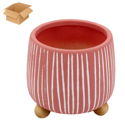 Кашпо керамическое ЛУКРЕЦИЯ розовое 11*11*12см, на деревянных ножках