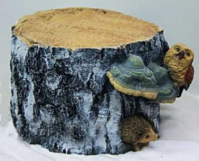 Пень-береза с совой и ежом