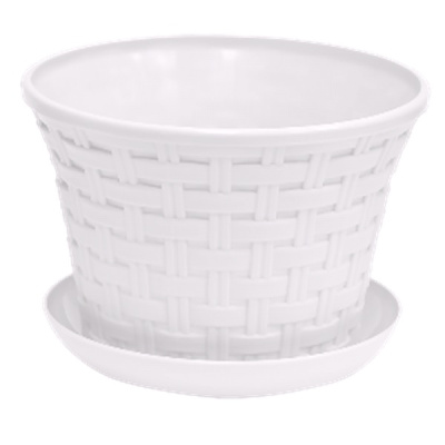 Кашпо круглое "Ротанг" 1,1л с поддоном (белый) (то)