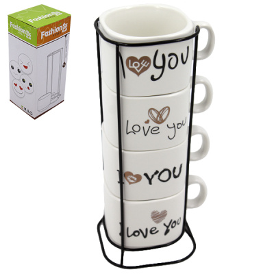 Кружка 200мл I LOVE YOU набор 4шт + подставка