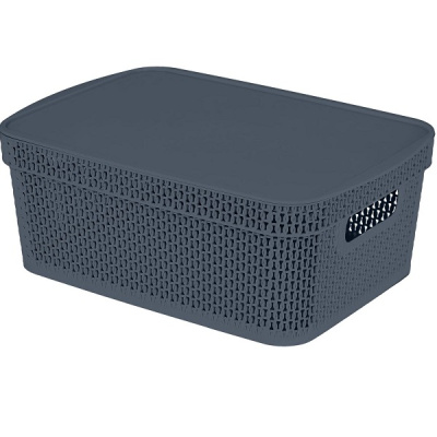 Корзина прямоугольная Ajur 11л (380х270х143мм)(с крышкой) космический серый (то)