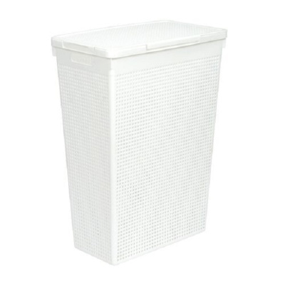 Корзина для белья узкая с крышкой 50л "Лофт" (белый)  (то)