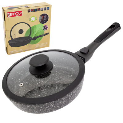 Сковорода МРАМОР 28см, со стеклянной крышкой и съёмной ручкой