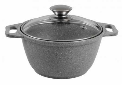 Кастрюля 2л со стеклянной крышкой, АП (светлый мрамор)