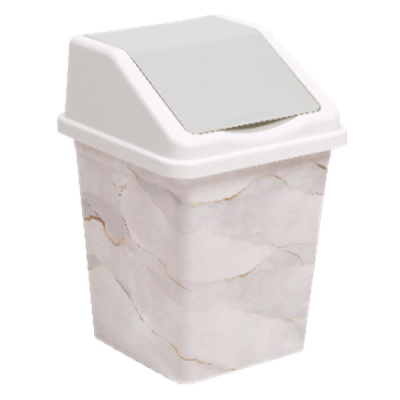 Ведро для мусора с подвижной крышкой 10л квадратное "Белый Мрамор"