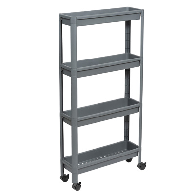 Этажерка узкая VIKEA 4-х ярусная на колесах (серый) (то)